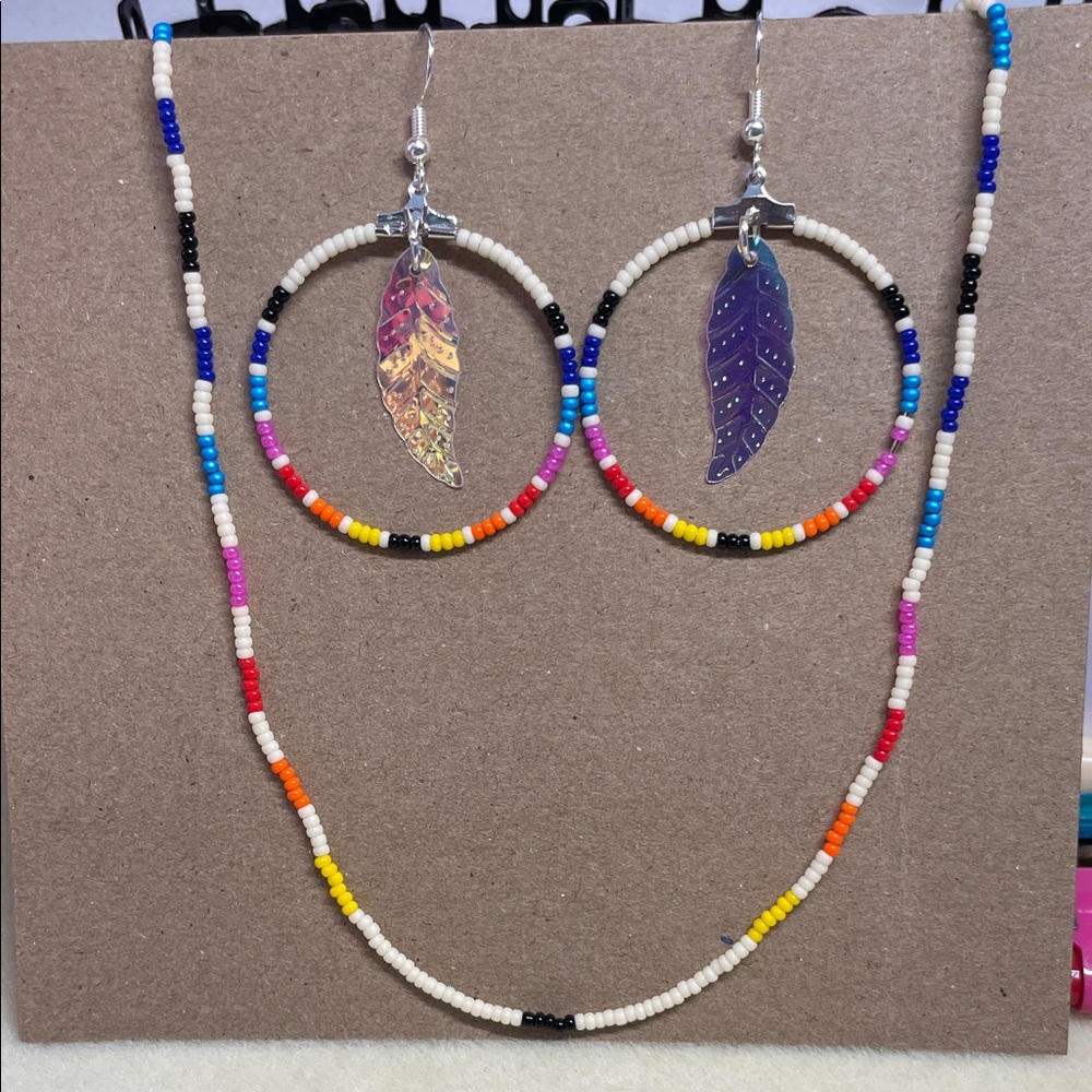Colorful Beaded Necklace and Earring Set - handmade